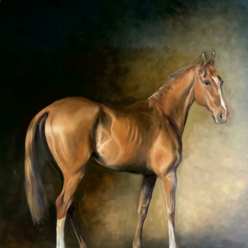 <p>Madeleine Bunbury (English, b.1995),<em> Earnest Ernest</em>, oil on canvas, 78 ¾ x 106 ¼ inches, on loan from the artist</p>