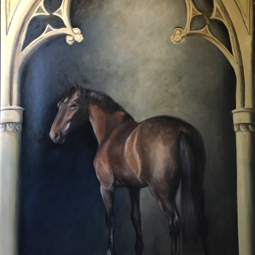 <p>Madeleine Bunbury (English, b.1995),<em> Saint Margarette</em>, oil on canvas, 78 ¾ x 118 ⅛ inches, on loan from the artist</p>