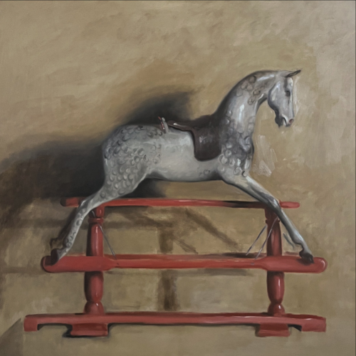 <p>Madeleine Bunbury (English, b.1995),<em> The Rocking Horse</em>, oil on canvas, 63 x 59 inches, on loan from the artist</p>